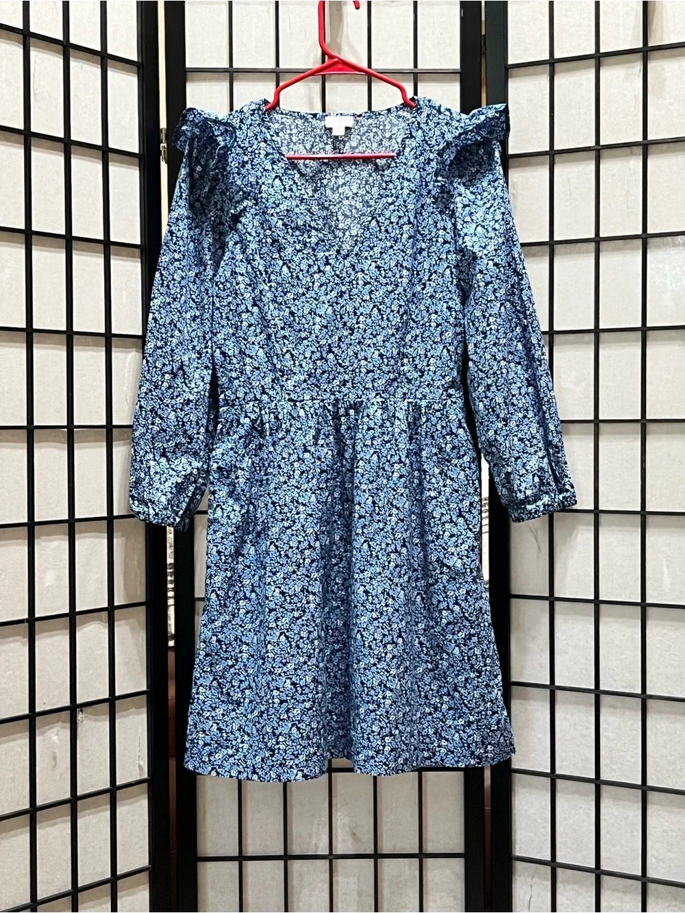 J. CREW Blue Floral Puff-Sleeve  MINI Dress WOMEN SIZE S